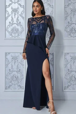 Maxi Dresses^* Sequin Bodice With Front Frill Maxi Navy