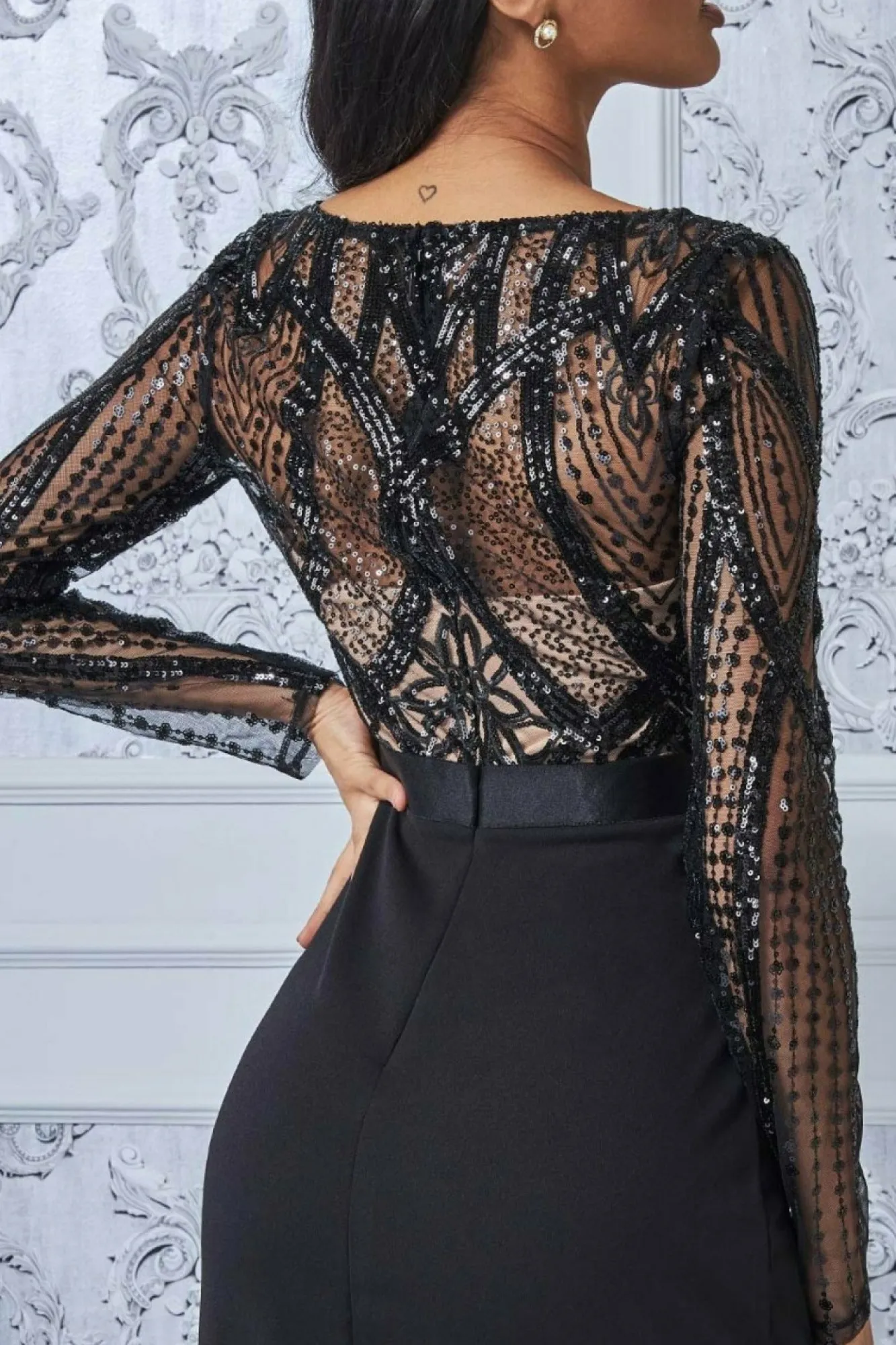 Maxi Dresses^* Sequin Bodice With Front Frill Maxi Black