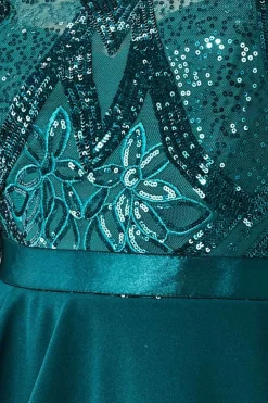 Maxi Dresses^* Sequin Bodice With Front Frill Maxi Emerald