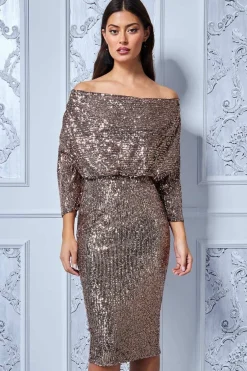 Midi Dresses^* Sequin Cowl Neck Midi Dress Champagne