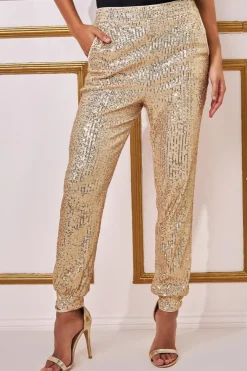 Trousers^* Sequin Cuffed Ankle Trouser Gold
