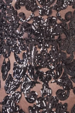 Maxi Dresses^* Sequin High Neck Feather Cuff Maxi Black