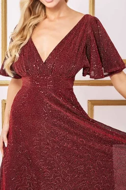 Maxi Dresses^* Sequin Lurex Flutter Sleeve Maxi Dress Wine