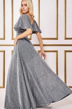 Maxi Dresses^* Sequin Lurex Flutter Sleeve Maxi Dress Silver