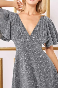 Maxi Dresses^* Sequin Lurex Flutter Sleeve Maxi Dress Silver