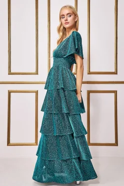 Maxi Dresses^* Sequin Lurex Tiered Maxi Dress - Teal Blue Tealblue