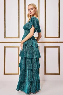 Maxi Dresses^* Sequin Lurex Tiered Maxi Dress - Teal Blue Tealblue