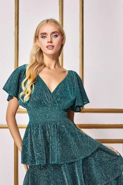 Maxi Dresses^* Sequin Lurex Tiered Maxi Dress - Teal Blue Tealblue