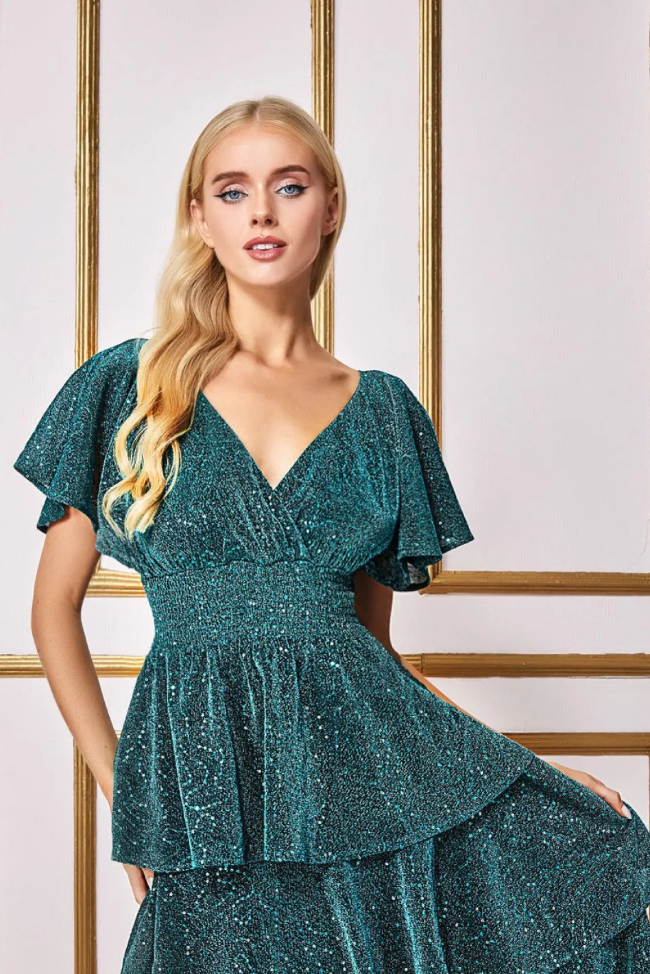 Maxi Dresses^* Sequin Lurex Tiered Maxi Dress - Teal Blue Tealblue