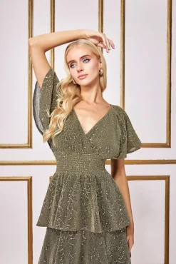 Maxi Dresses^* Sequin Lurex Tiered Maxi Dress Gold