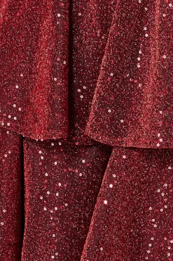 Midi Dresses^* Sequin Lurex Tiered Midi Dress Wine