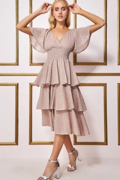 Midi Dresses^* Sequin Lurex Tiered Midi Dress Champagne