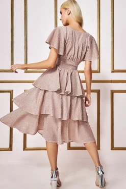 Midi Dresses^* Sequin Lurex Tiered Midi Dress Champagne