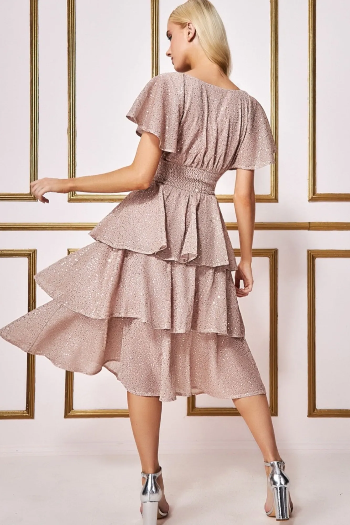 Midi Dresses^* Sequin Lurex Tiered Midi Dress Champagne