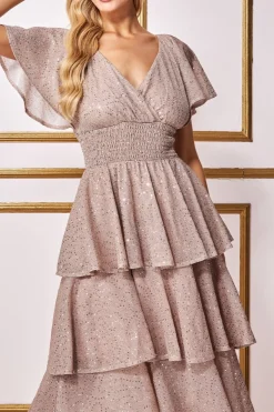 Midi Dresses^* Sequin Lurex Tiered Midi Dress Champagne