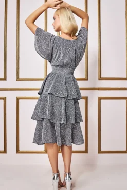Midi Dresses^* Sequin Lurex Tiered Midi Dress Silver
