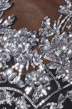 Maxi Dresses^* Sequin Mesh Embroidered Maxi Dress Silver