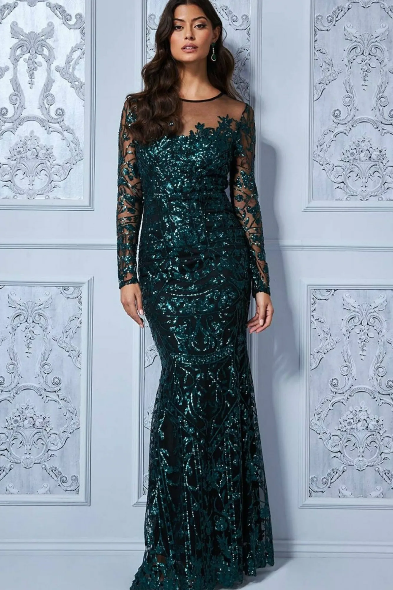 Maxi Dresses^* Sequin Mesh Embroidered Maxi Green Emerald