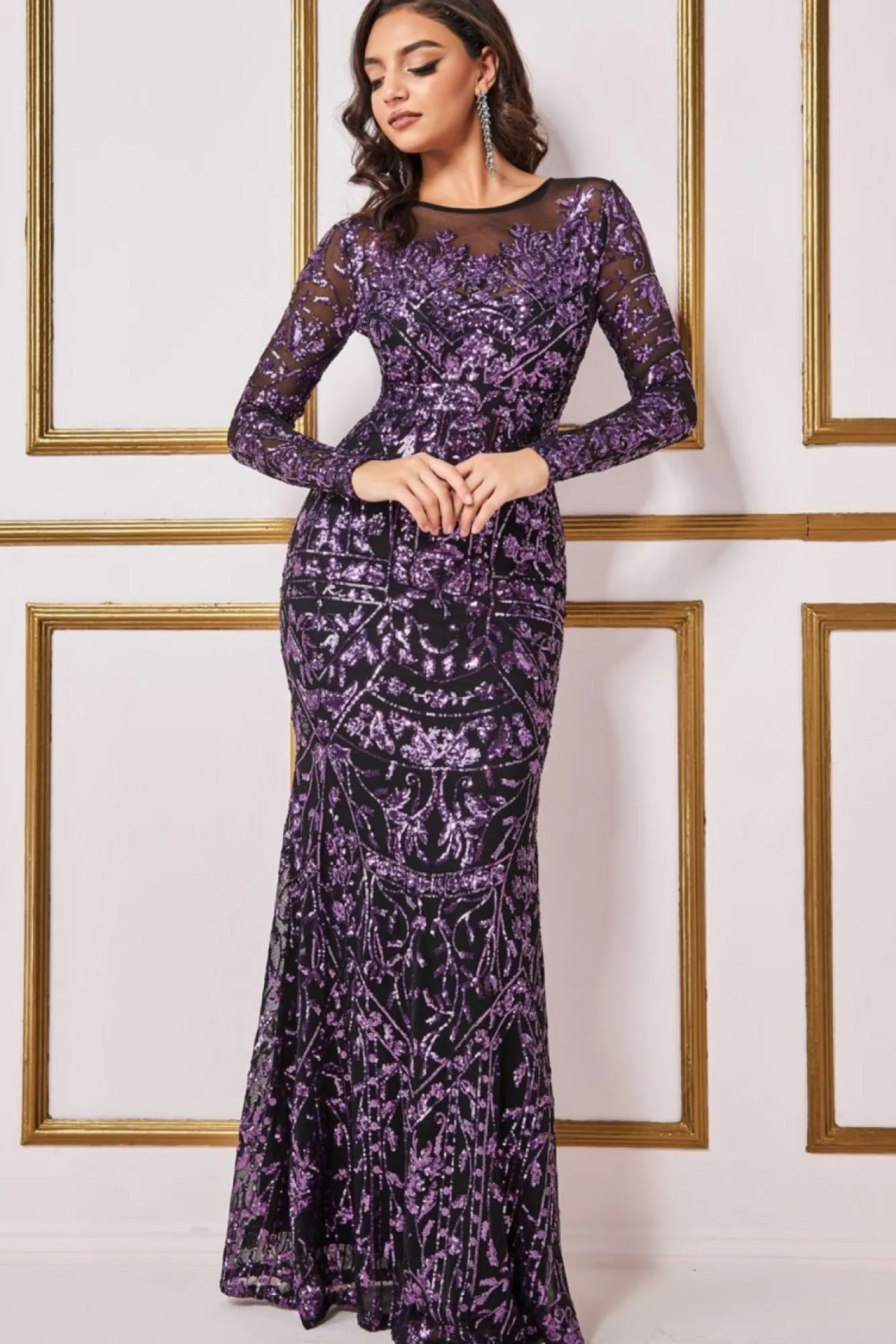 Maxi Dresses^* Sequin Mesh Embroidered Maxi Dress Purple