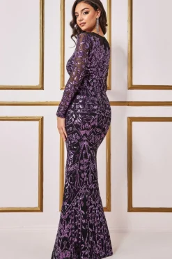 Maxi Dresses^* Sequin Mesh Embroidered Maxi Dress Purple