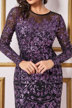 Maxi Dresses^* Sequin Mesh Embroidered Maxi Dress Purple