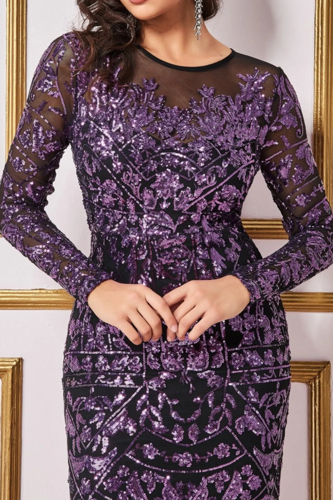 Maxi Dresses^* Sequin Mesh Embroidered Maxi Dress Purple