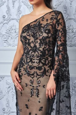 Maxi Dresses^* Sequin Mesh One Shoulder Evening Maxi Black