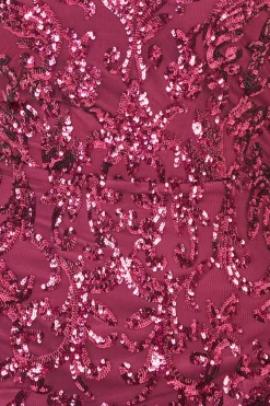 Maxi Dresses^* Sequin Mesh One Shoulder Evening Maxi Burgundy