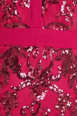 Maxi Dresses^* Sequin Mesh Shirt Maxi Chiffon Sleeves Burgundy