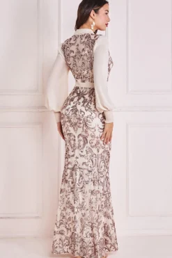 Maxi Dresses^* Sequin Mesh Shirt Maxi Chiffon Sleeves Champagne