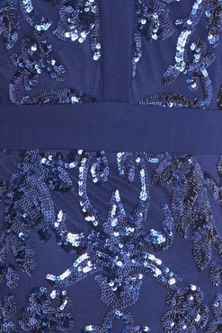 Maxi Dresses^* Sequin Mesh Shirt Maxi Chiffon Sleeves Navy