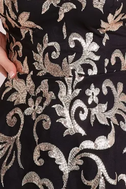 Midi Dresses^* Sequin Mesh V-Neck Flared Skirt Midi Gold
