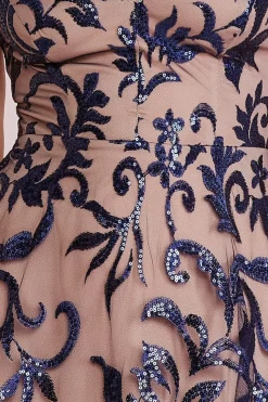 Midi Dresses^* Sequin Mesh V-Neck Flared Skirt Midi Navy