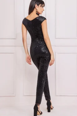 Jumpsuits^* Sequin Velvet Bardot Jumpsuit Black