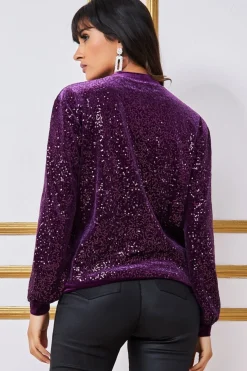 Jumpers^* Sequin Velvet Jumper Purple