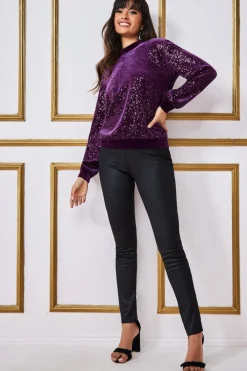 Jumpers^* Sequin Velvet Jumper Purple