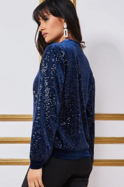 Jumpers^* Sequin Velvet Jumper Navy
