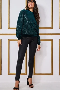 Jumpers^* Sequin Velvet Jumper Green Emerald