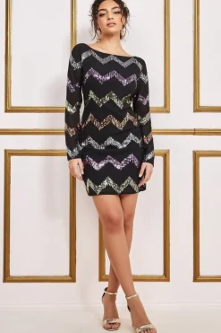 Mini Dresses^* Sequin Zig Zag Shift Mini Dress Black