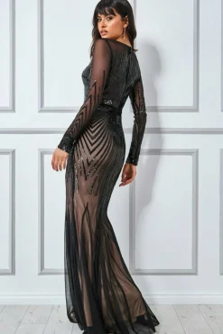 Maxi Dresses^* Shooting Star Sequin Maxi Dress Black