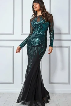 Maxi Dresses^* Shooting Star Sequin Maxi Dress Emerald