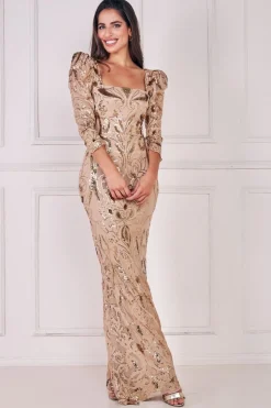 Maxi Dresses^* Square Neck Scalloped Lace Maxi Champagne