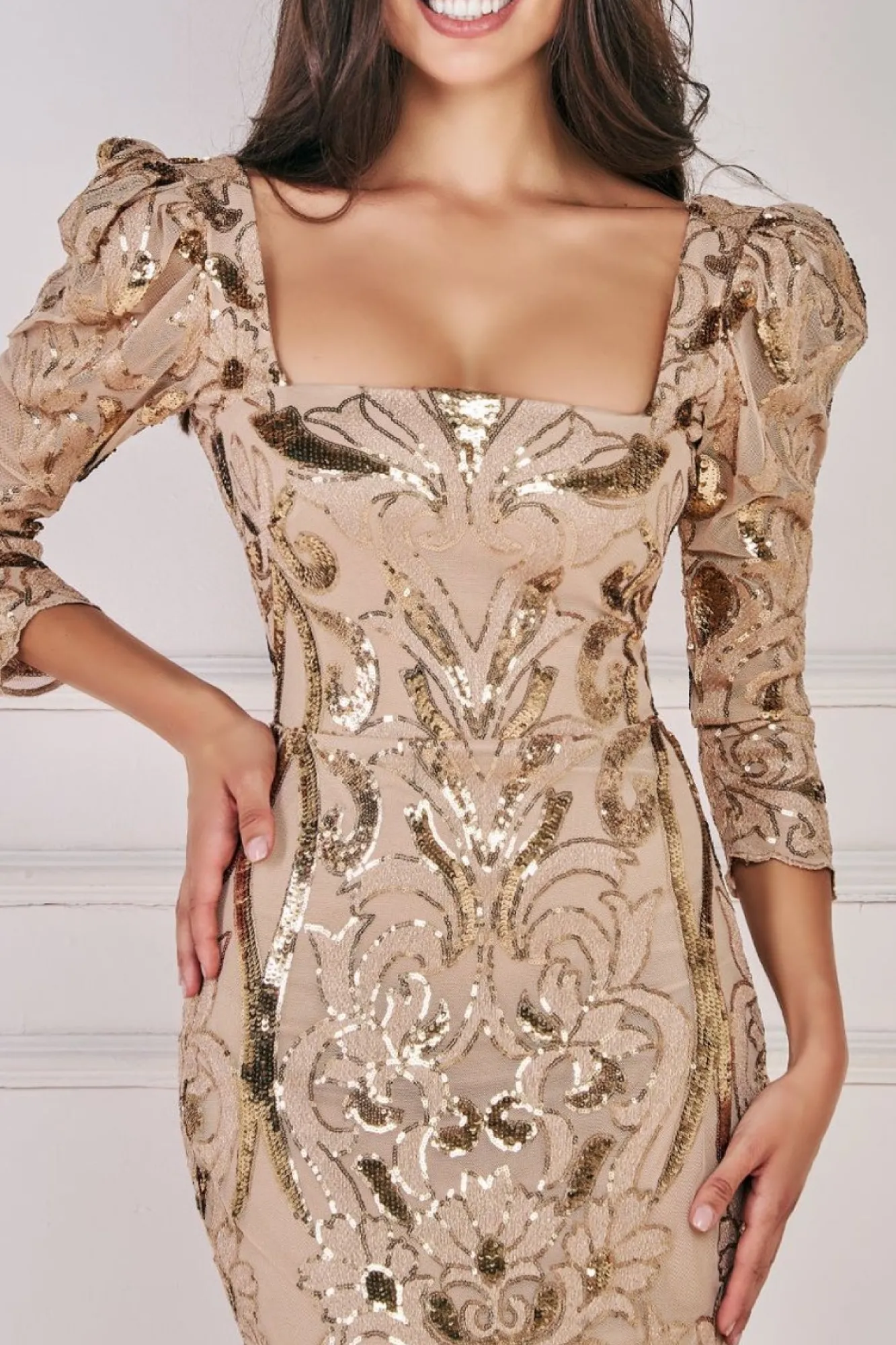 Maxi Dresses^* Square Neck Scalloped Lace Maxi Champagne