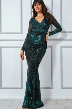 Maxi Dresses^* Starburst Effect Maxi Dress Emerald