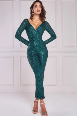 Jumpsuits^* Stripe Sequin Jumpsuit Emerald