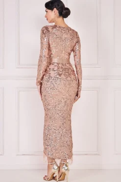 Maxi Dresses^* Tassel & Sequin Maxi With Front Split Champagne