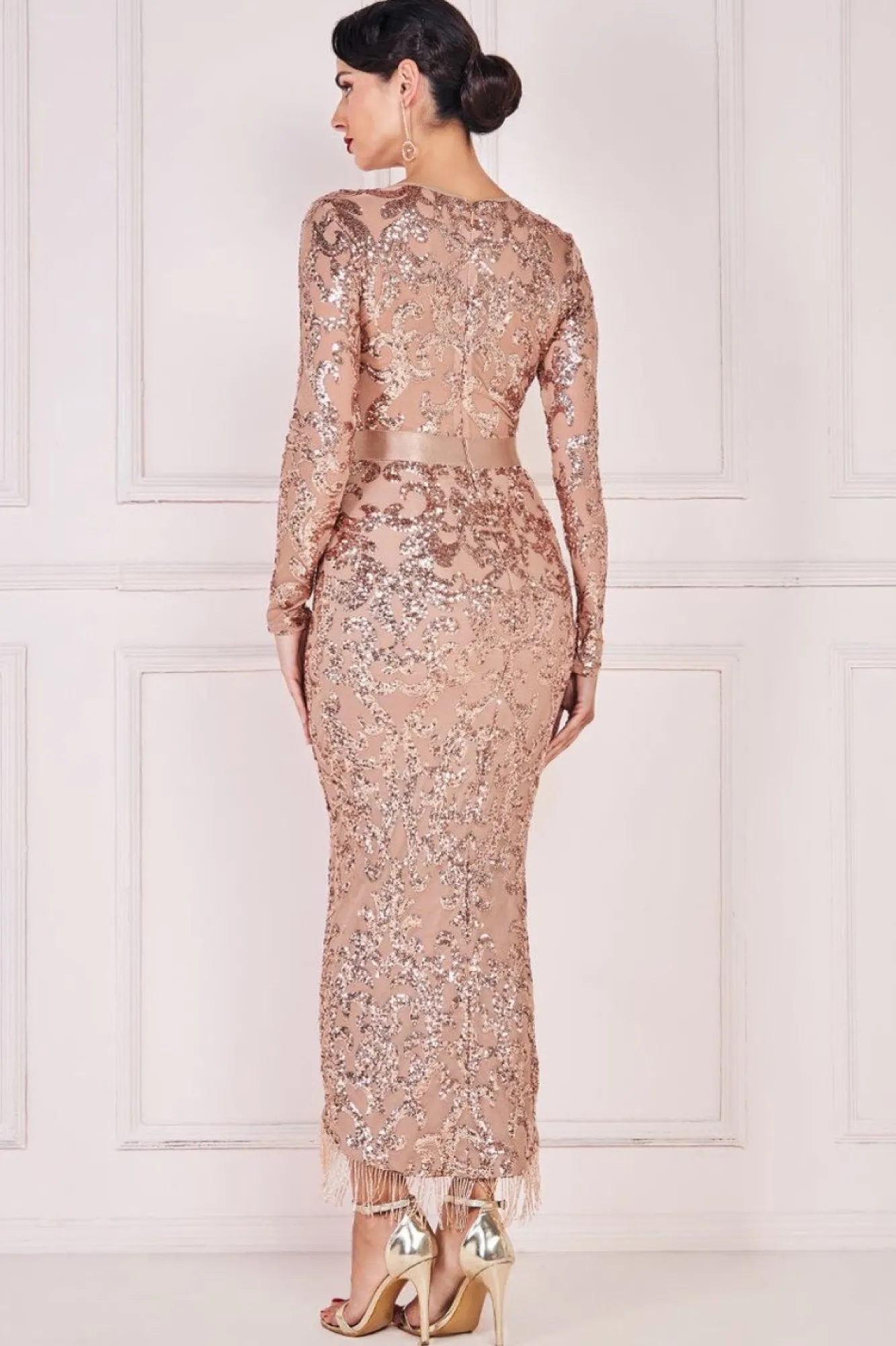 Maxi Dresses^* Tassel & Sequin Maxi With Front Split Champagne