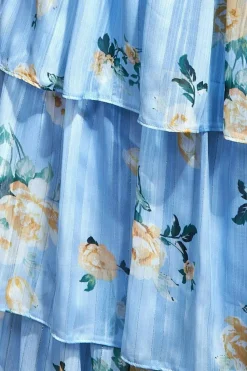 Maxi Dresses^* Tiered Chiffon Floral Maxi - Powder Blue Powderblue