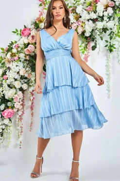 Midi Dresses^* Tiered Chiffon Midi Dress - Powder Blue Powderblue
