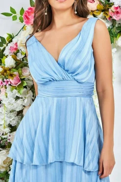 Midi Dresses^* Tiered Chiffon Midi Dress - Powder Blue Powderblue